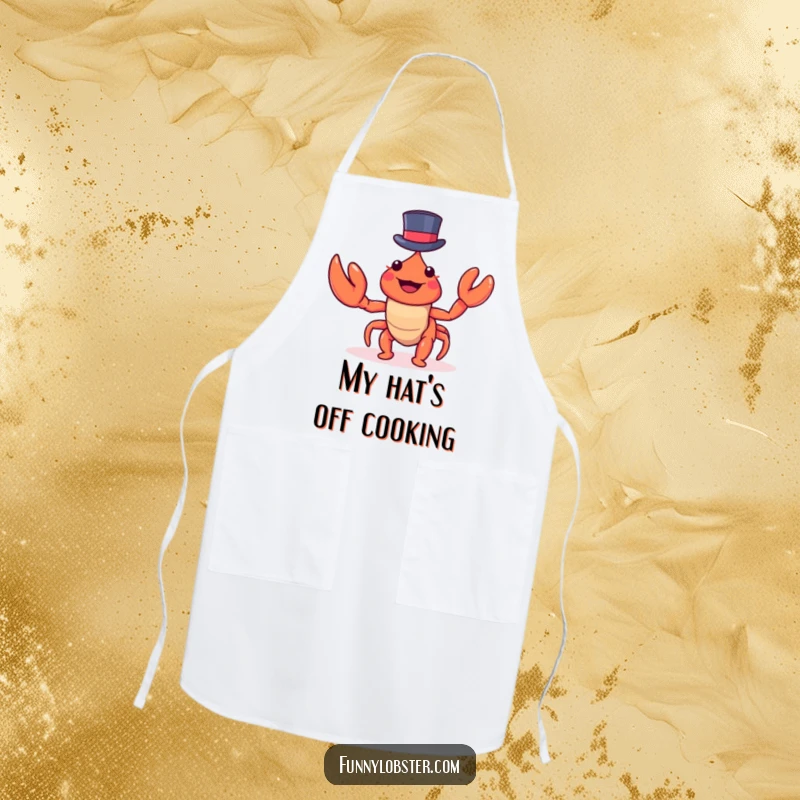 Funny kawaii lobster in a miniature top hat waves a claw while cooking, this apron adds humorous and dapper charm.
