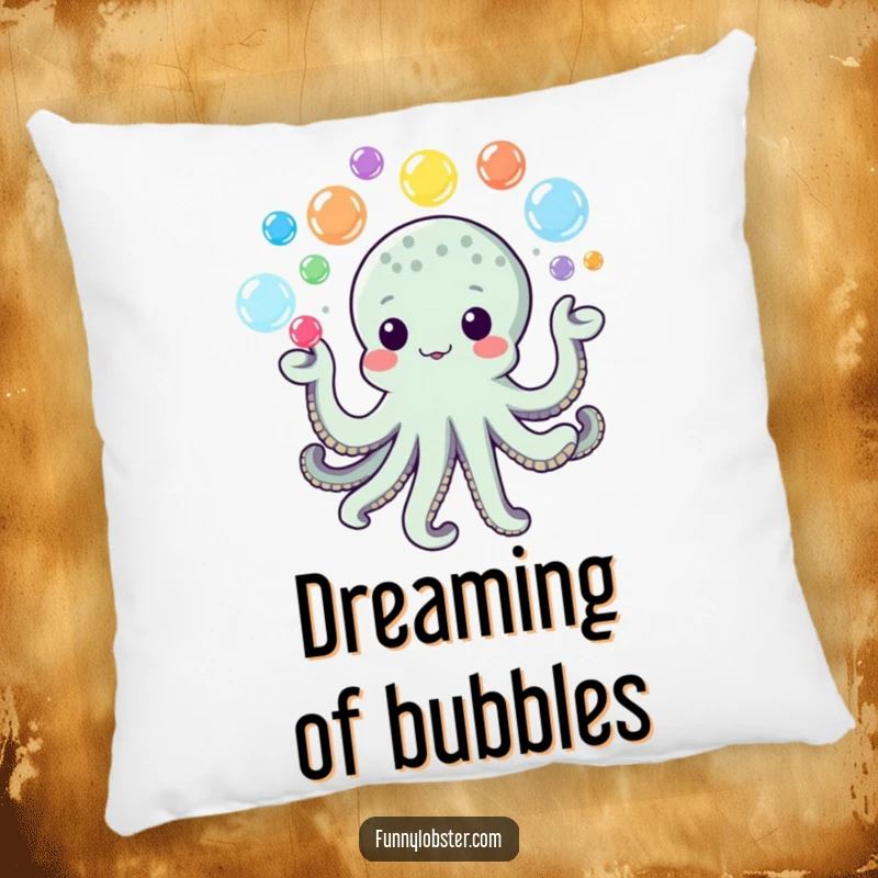 Funny Kawaii Octopus Pillow with colorful bubbles being juggled, offering soft comfort and humorous playfulness.