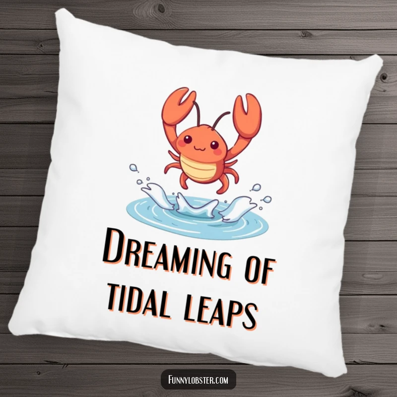 Funny kawaii lobster leaps from a tidal pool with a splash, this pillow offers cozy, energetic, and humorous decor.