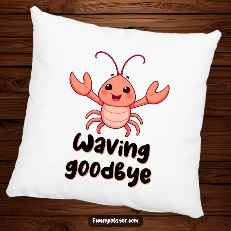 Funny pillow featuring a happy lobster character waving its tiny claws with great enthusiasm, adding a touch of cheerful charm to any couch.