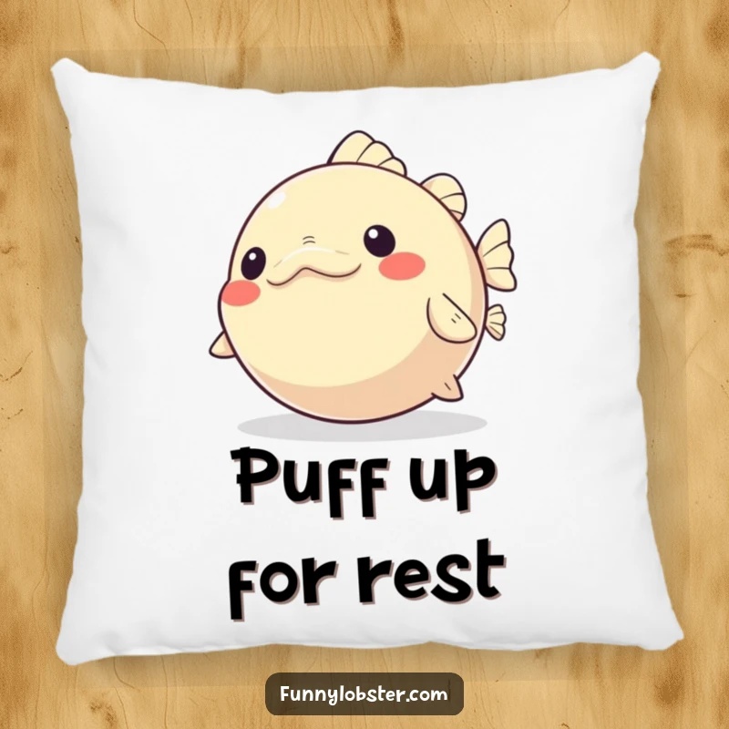 Funny Kawaii Pufferfish Pillow playfully inflating and deflating with glee, offering soft comfort and humorous joy.