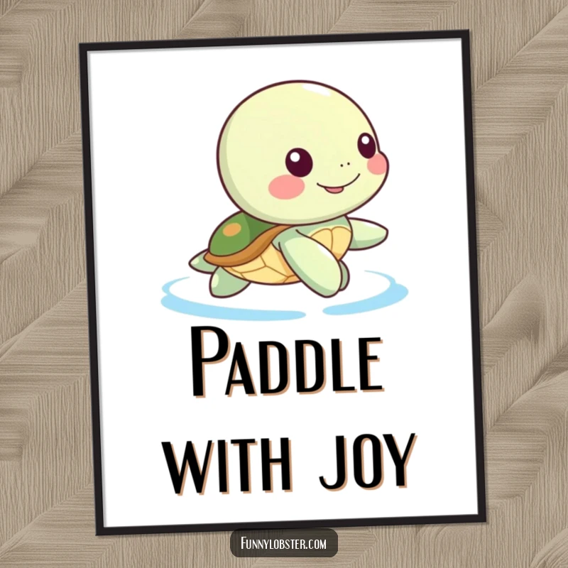 Funny Kawaii sea turtle character doing a gentle, happy paddle, downloadable art for a humorous and calming effect.