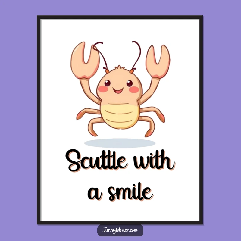 Funny Kawaii Lobster Scuttle Digital Art: Joyful Decor, Hilarious Humorous Gift