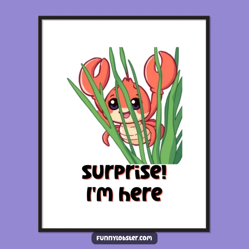 Funny Lobster Digital Art: Seaweed Peeker, Wide-Eyed Wonder, Humorous Gift
