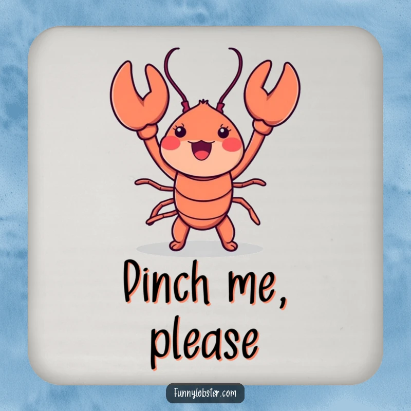 Funny kawaii lobster in a dynamic dance pose on a protective drink coaster, adding humor to tabletops.