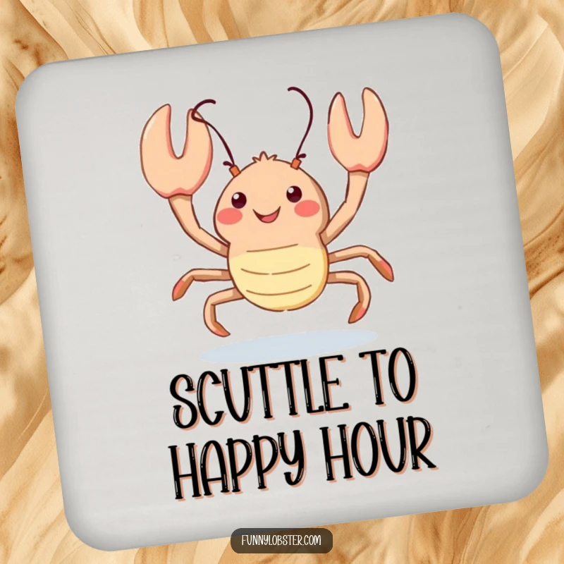 Funny kawaii lobster performs a happy scuttle with an upward glance, this coaster adds playful and humorous charm.