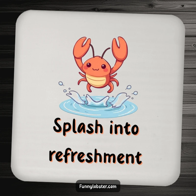 Funny kawaii lobster leaps from a tidal pool with a splash, this coaster adds energetic and humorous flair.