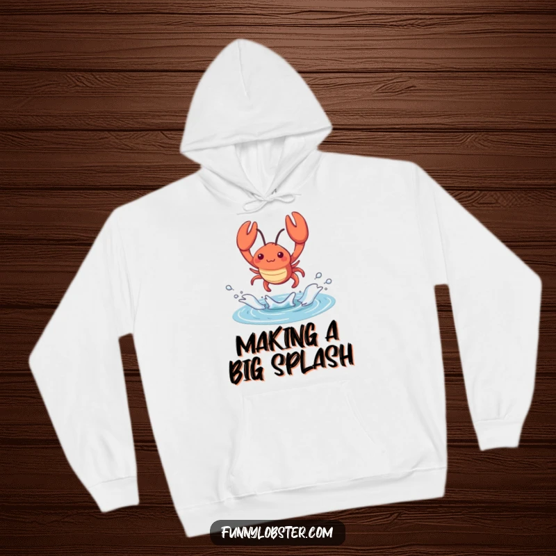 Funny kawaii lobster leaps from a tidal pool with a splash, this hoodie offers cozy, energetic, and humorous style.