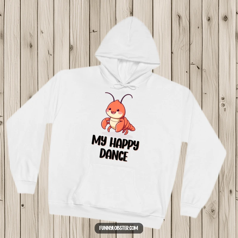 Funny hoodie featuring a cute lobster character doing a playful sideways scuttle with a smile, providing cozy comfort and whimsical flair.