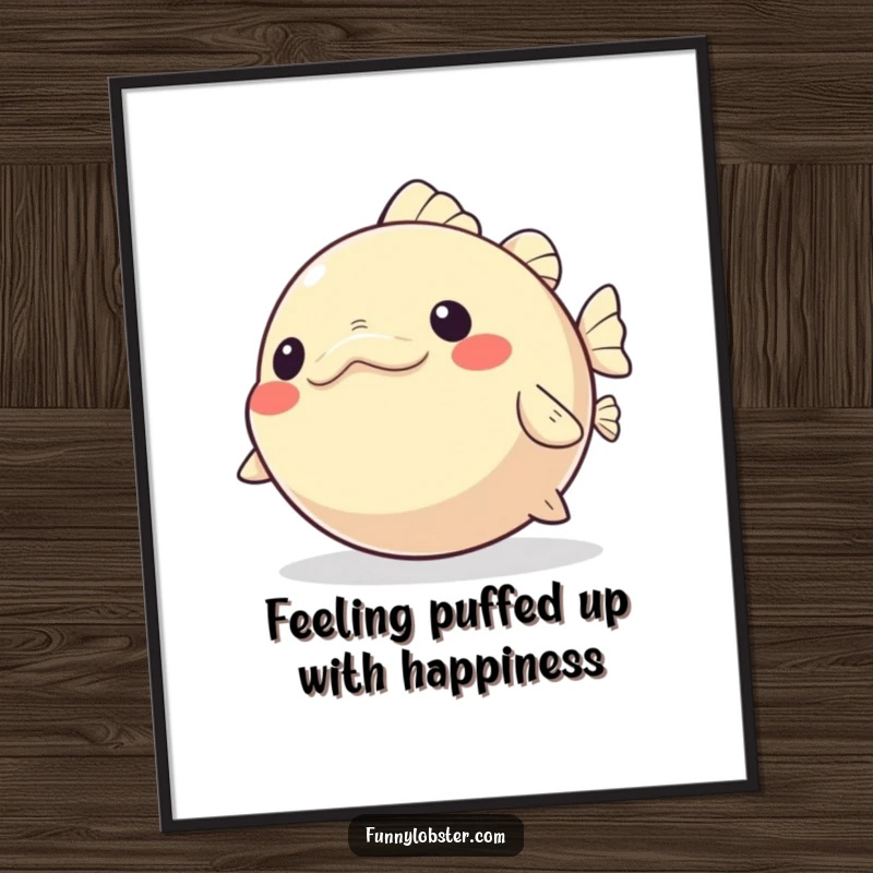 Funny Free Printable Pufferfish Wall Art: A kawaii pufferfish playfully inflates and deflates with glee, a fun piece of decor.