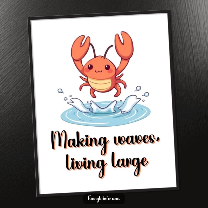 Funny Free Printable Wall Art: A kawaii lobster makes a joyful splash while leaping from a tidal pool.