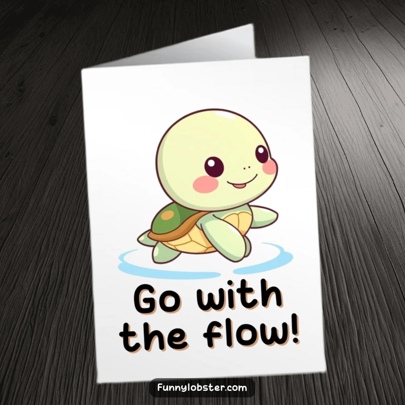 Funny Free Printable Congratulations Card: A kawaii sea turtle character enjoying a happy paddle, symbolizing a smooth journey to success.