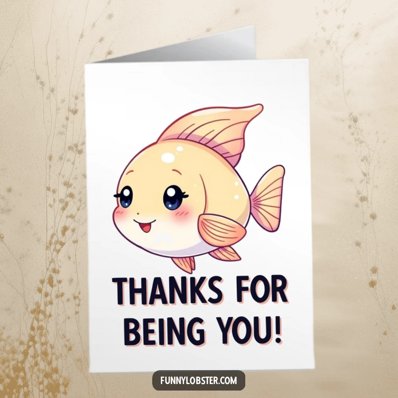 Funny Free Printable Thank You Card: A kawaii angelfish character with shimmering fins fluttering playfully, expressing sincere thanks.