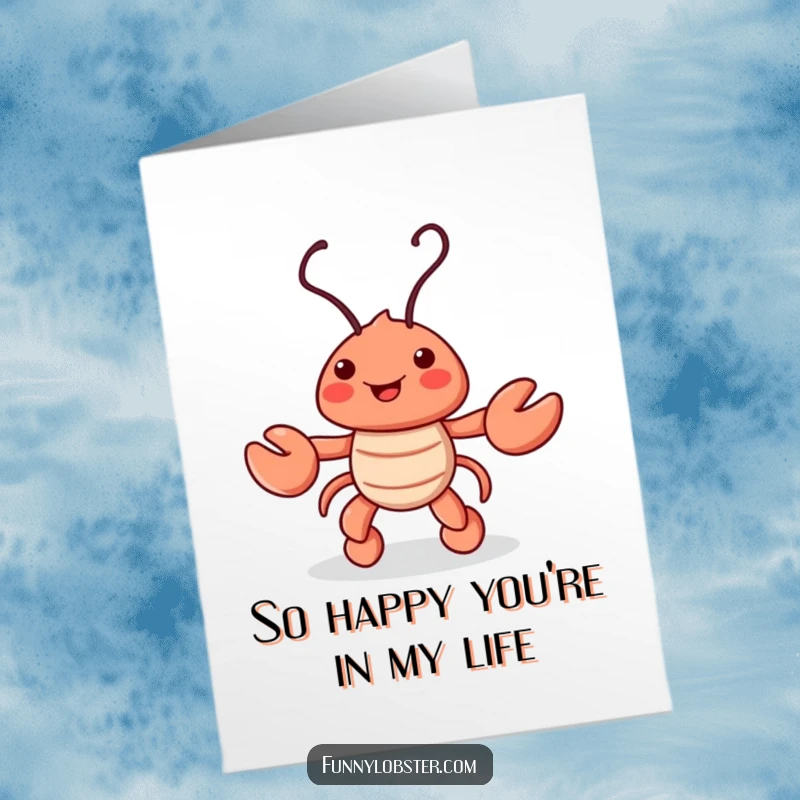 Funny Free Printable Thank You Card: Playful lobster character doing a jig with its antennae, showing thanks.