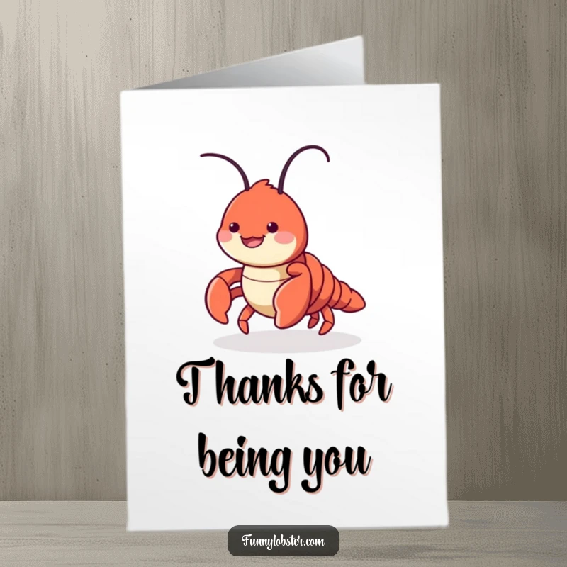 Funny Free Printable Thank You Card: A cute lobster character scuttles sideways with a smile, expressing gratitude.