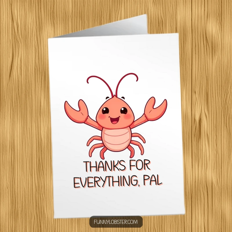 Funny Free Printable Thank You Card: A happy lobster character enthusiastically waves its tiny claws, saying thanks.