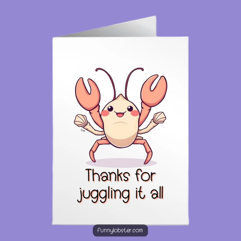Free Printable Thank You Card: Kawaii Lobster Seashell Thanks Funny Downloadable