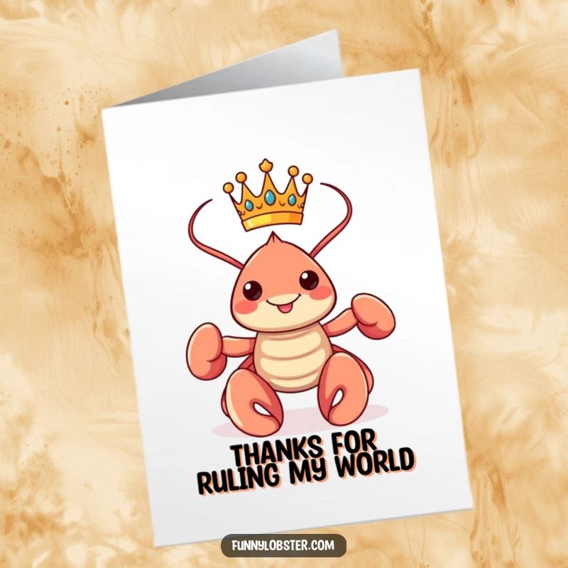 Funny Free Printable Thank You Card: A proud kawaii lobster with a small crown strikes a noble pose.