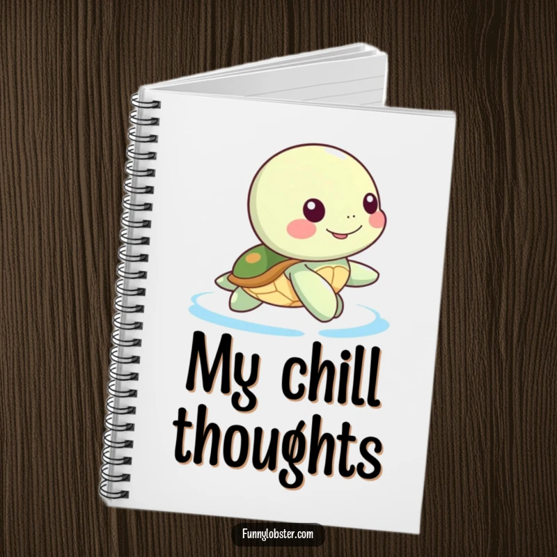 Funny Kawaii sea turtle character doing a happy paddle, perfect for writing notes with a calm, humorous touch.