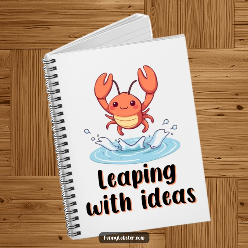 Funny kawaii lobster leaps from a tidal pool with a splash, this notebook is ideal for energetic and humorous writing.