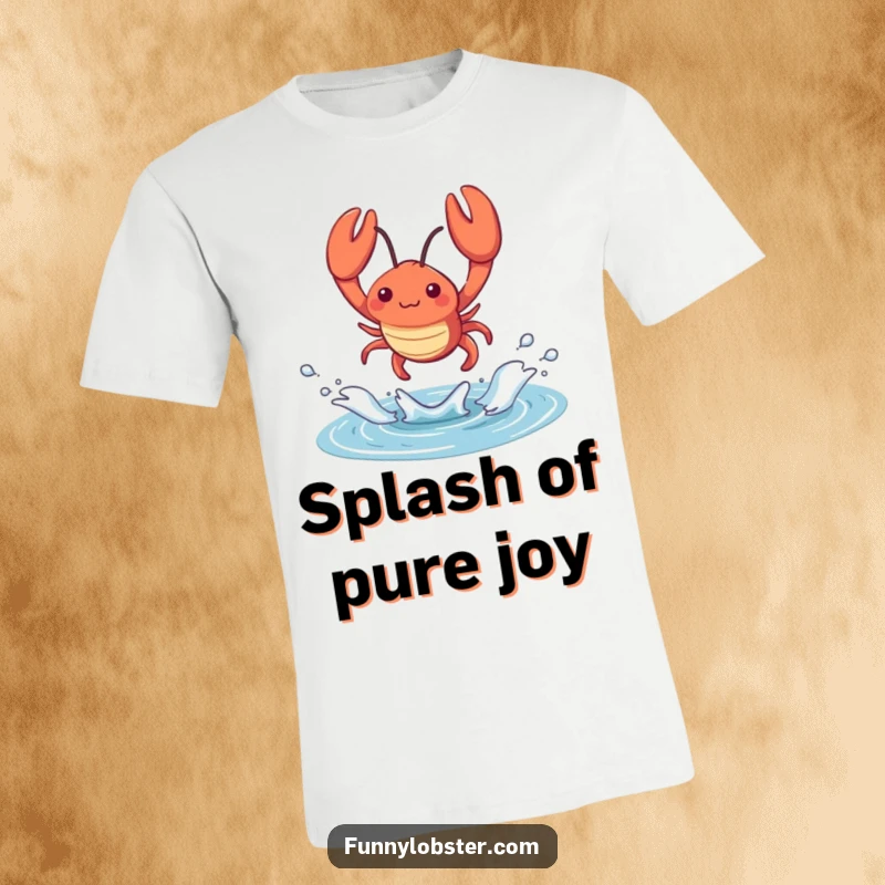 Funny kawaii lobster leaps from a tidal pool with a splash, embodying energetic and humorous aquatic action.