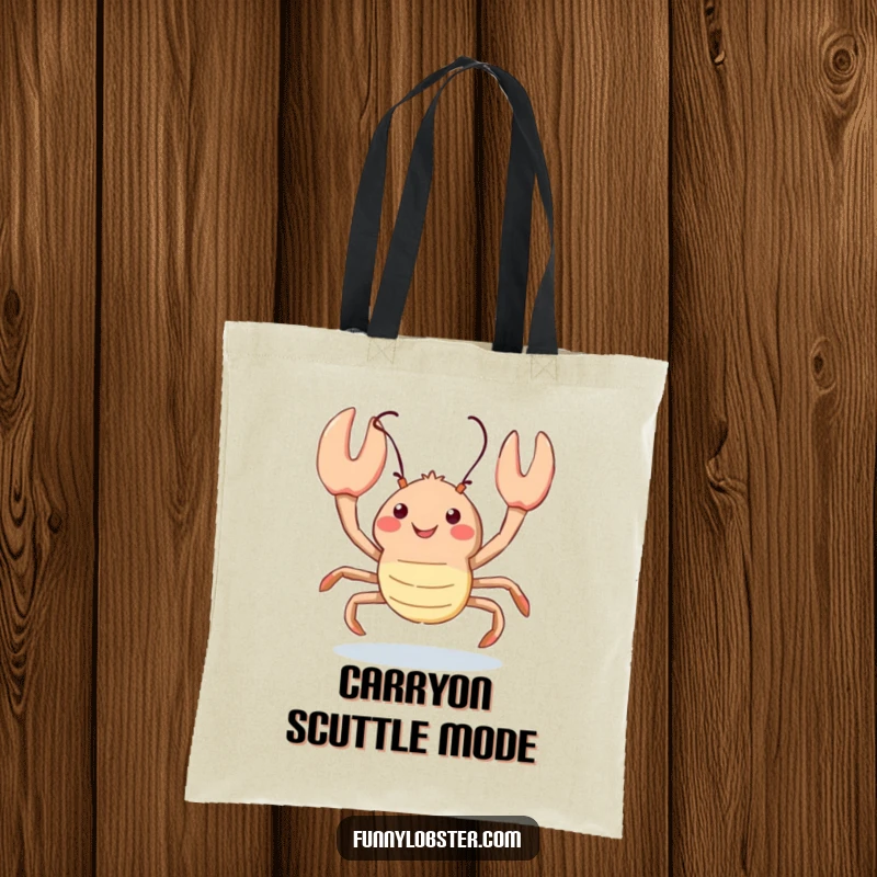 Funny kawaii lobster scuttles happily with an optimistic glance, this tote bag is a humorous and cheerful accessory.