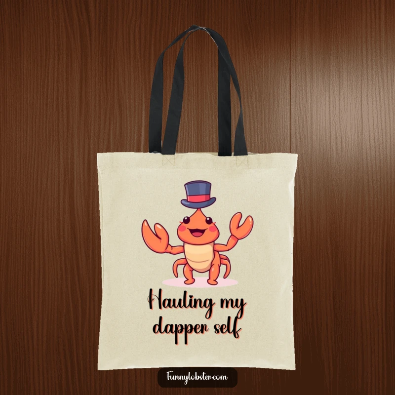 Funny kawaii lobster with a miniature top hat waves a claw, making this tote bag a humorous and stylish accessory.