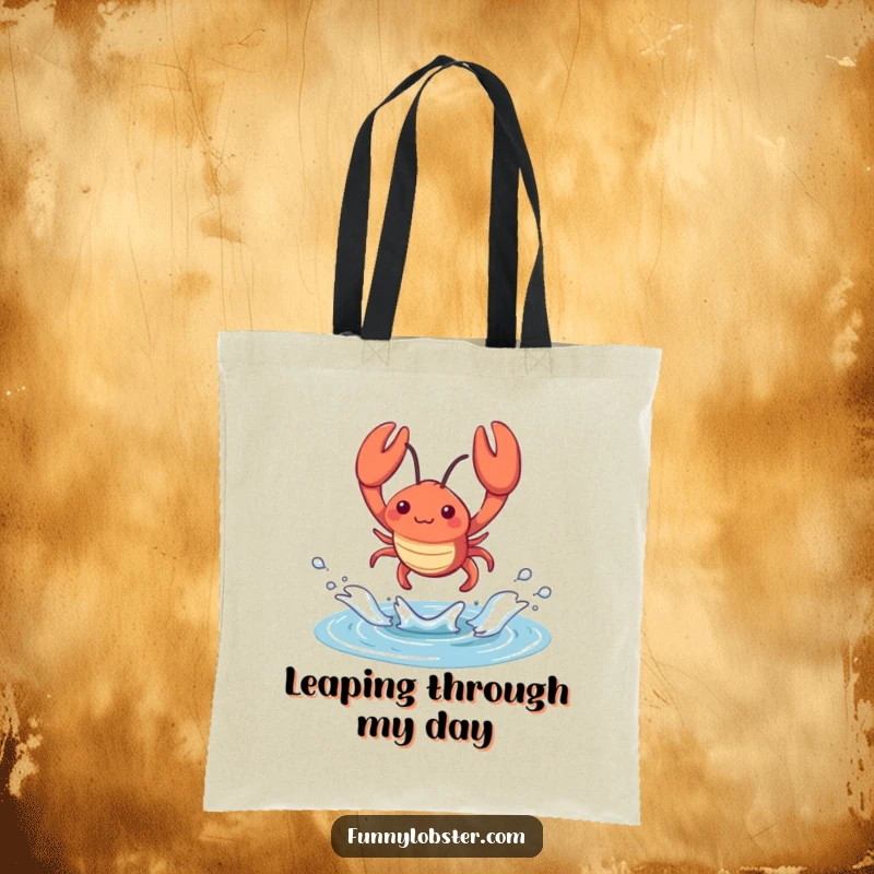 Funny kawaii lobster leaps from a tidal pool with a splash, this tote bag is a humorous and energetic accessory.